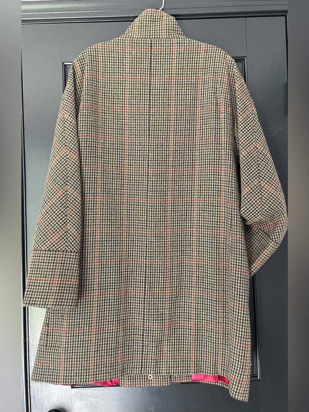 Kristen Blake Brown Houndstooth Pea Coat with Red Windowpane - Picture 2 of 7